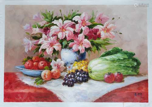 Flower and Fruit，A North Korean Oil Painting