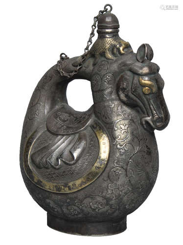 Gilt-Silver Bagging Pot with Horse-head