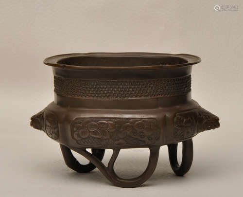 Bronze Incense Burner with Lion Handles