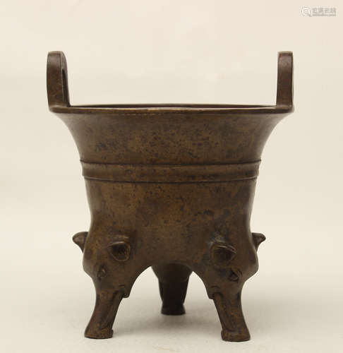 Bronze Incense Burner with Elephant-Shaped Feet