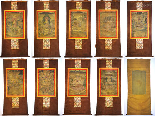 Nine Thangkas Depicting Buddha Tibet