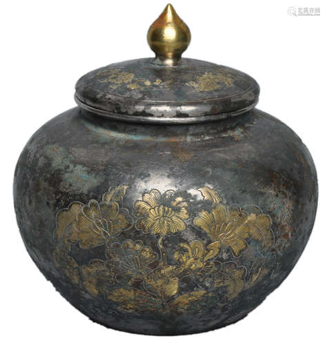 Gilt-Silver Peony Jar