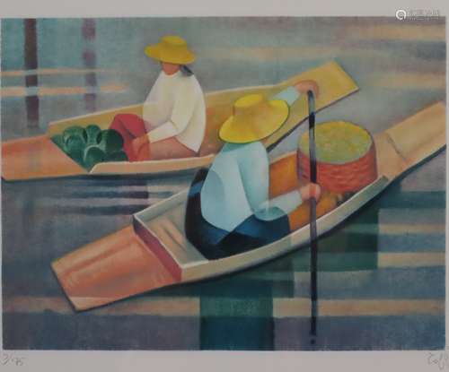 Toffoli, Louis (1907-1999) - Le marché flottant, Farblithogr...