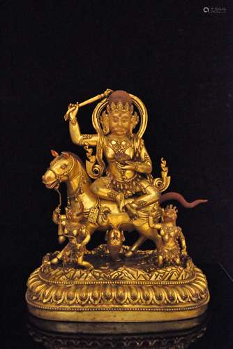 A Gilt Bronze Tibetan Buddhism Statues of Dharmapala