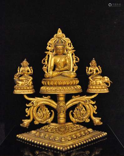 A Gilt Bronze Buddhism Figure of Buddha with Dharmas