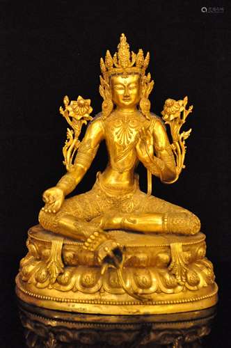 A Gilt Bronze Tibetan Buddhism Figure of Green Tara