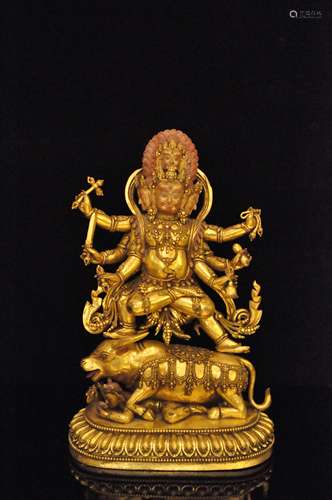 A Gilt Bronze Tibetan Buddhism Figure of Mahakala