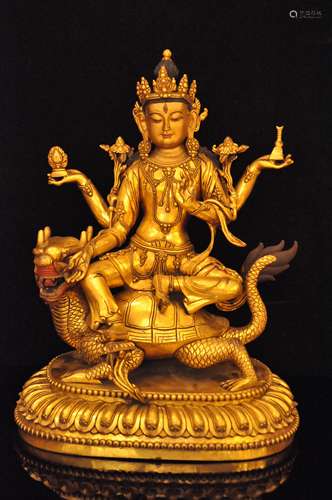 A Gilt Bronze Tibetan Buddhism Figure of Shadakshari Lokeshv...