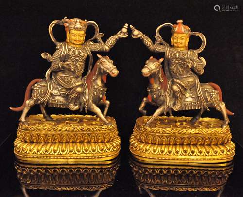 A Pair of Gilt Silver Tibetan Buddhism Figure of Palden Lham...