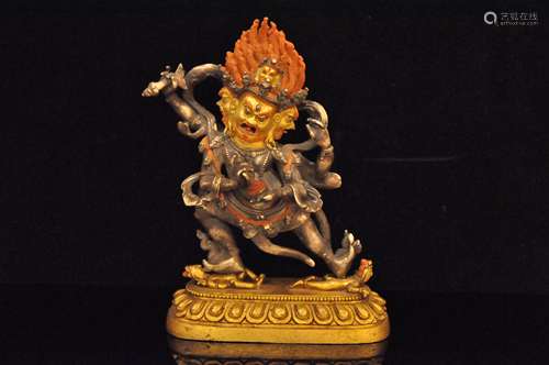 A Gilt Silver Tibetan Buddhism Figure of Mahakala