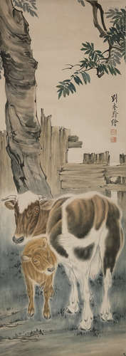 Cow and Calf,Painting by Liu Kuiling