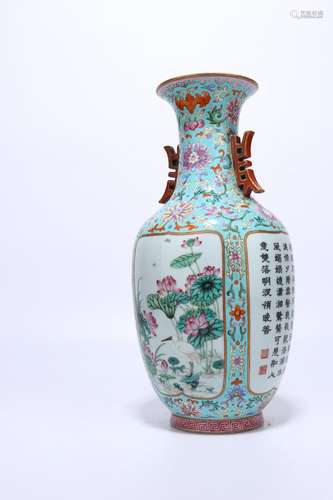 chinese green-ground famille rose porcelain vase