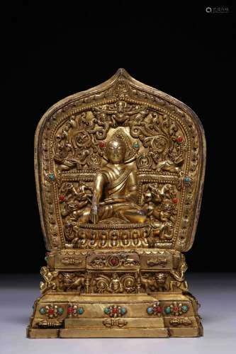 chinese gilt bronze statue of guru