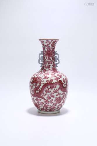 chinese ruby-red glazed porcelain binaural vase