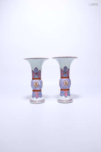 pair of chinese famille rose porcelain gu vases