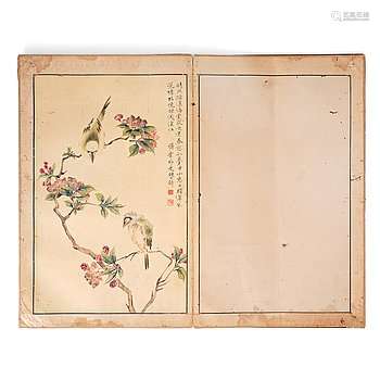 ALBUM, med 15 måningar. Qingdynastin (1644-1912). Signerat C...