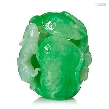 Skulptur, färgad jade. Kina, 1900-tal.