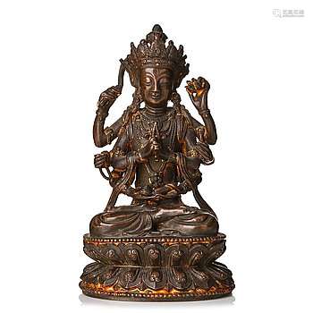 Buddhisattva Avalokiteshvara, kallförgylld koppar legering. ...