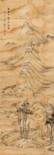 潘思牧（1756～1843） 溪山渔艇图 设色纸本 立轴