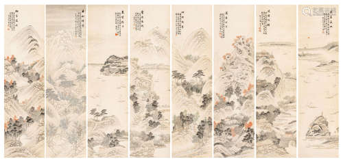 越尘法师（1848～1940后） 京江八景图 设色纸本 平轴