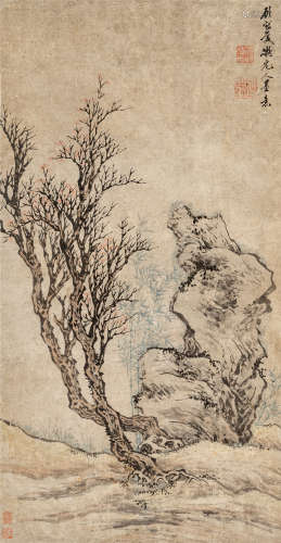 顾鹤庆（1766～1836） 古木竹石图 设色纸本 立轴
