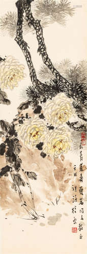 张祖源（1914～1984） 长青万寿 设色纸本 立轴