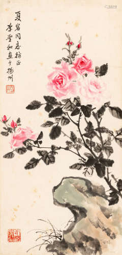 李圣和（1908～2001） 月季 设色纸本 立轴