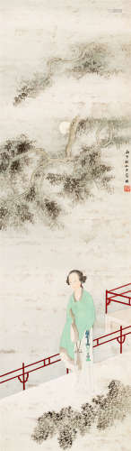 俞 明（1884～1935） 月下仕女 设色纸本 立轴
