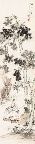 金寿石（1885～1928） 桐荫话旧 设色纸本 立轴