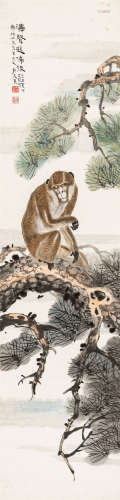 尹天民 (1896～1964)  涛声起猿啼 设色纸本 立轴