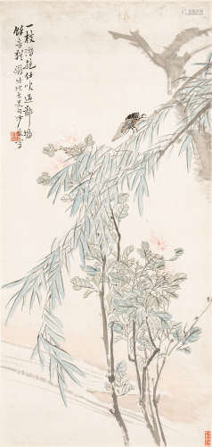 沙 馥（1831～1906） 柳蝉图 设色纸本 立轴