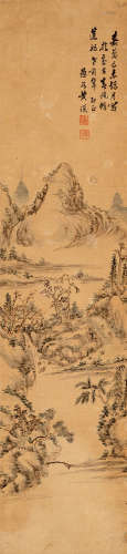 黄 谟（1736～1810） 访友图 设色洒金笺 立轴