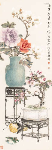 孔小瑜（1899～1984） 清供图 设色纸本 立轴