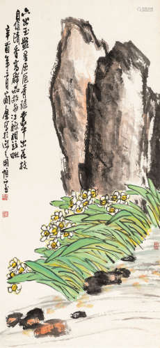 曹简楼（1913～2005） 六出玉盘 设色纸本 立轴