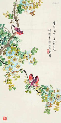 吴砚耕（1910～？） 梨花红雀 设色纸本 立轴