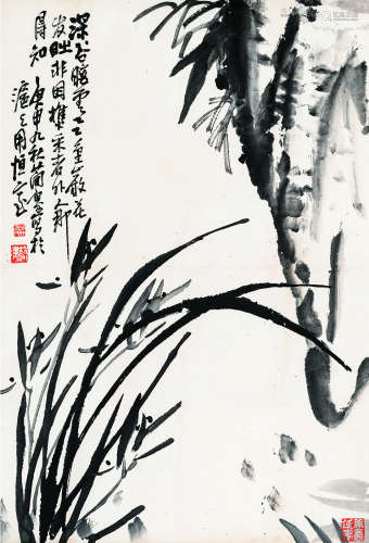 曹简楼（1913～2005） 兰石图 水墨纸本 立轴