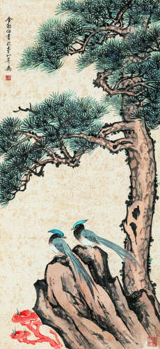 金勤伯（1910～1998） 松柏双寿 设色纸本 立轴