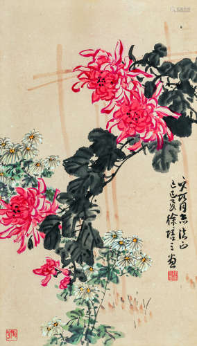 徐培三（1911～2004） 菊花 设色纸本 立轴