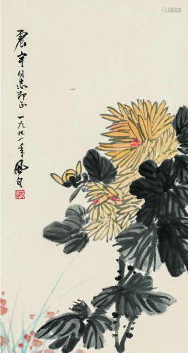 蒋风白（1915～2004） 菊花 设色纸本 立轴