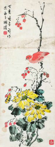 张书旂（1900～1957） 菊花小雀 设色纸本 镜心