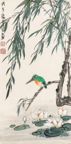 徐纯原（b.1943） 杨柳翠鸟 设色纸本 立轴