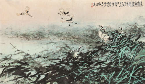 宋雨桂（1940～2017） 群鹤图 设色纸本 镜心