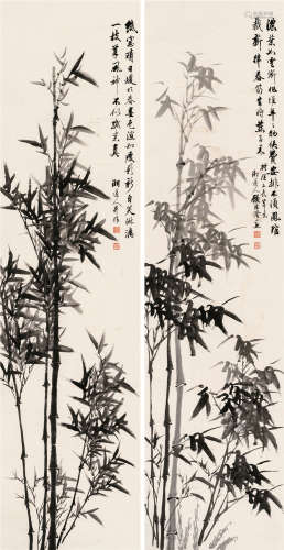 顾湛澄（1865～？） 墨竹对屏 水墨纸本 立轴