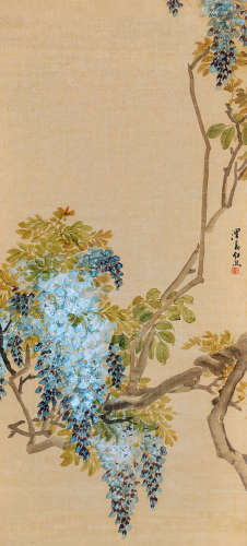 任 熊（1823～1857）  紫藤 设色绢本 立轴