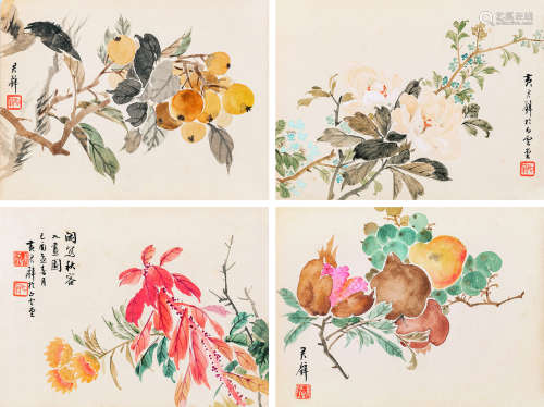 黄君璧（1898～1991） 花鸟四帧 设色纸本 镜心