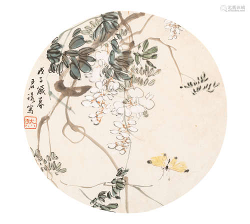 潘君诺（1906～1981） 花蝶图 设色纸本 圆光