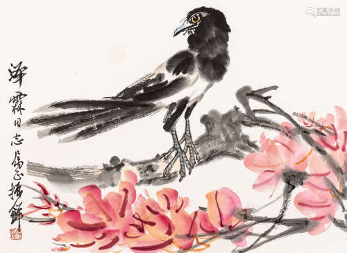 张振铎（1908～1989） 红花小鸟 设色纸本 镜心