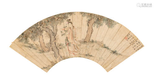 费丹旭（1802～1850） 麻姑献寿 设色纸本 扇面