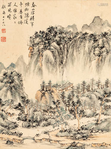 顾默飞（1907～2008） 春山积翠 设色纸本 立轴