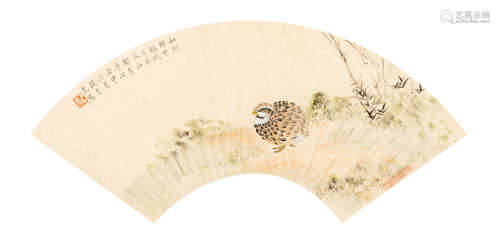 谈月色（1891～1976） 竹报平安 设色纸本 扇面